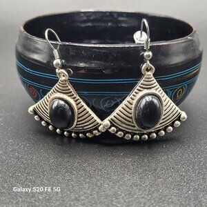 Moroccan Earrings Silver and Oynx